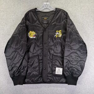 Alpha Industries Jacket Mens Medium Black Quilted Tiger Military Embroidered